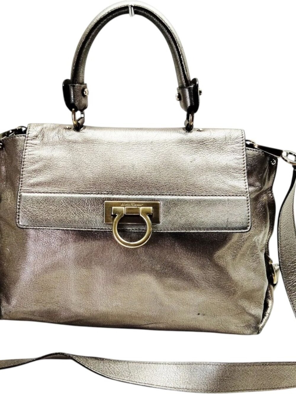 (L2) Salvatore Ferragamo Crossbody Bag Silver Leather